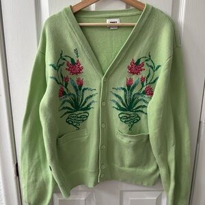 Obey Light Green Floral Cardigan Sweater